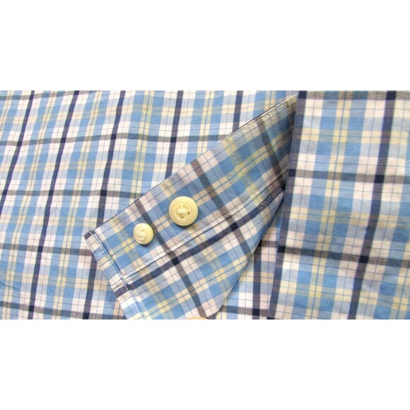 Peter Millar Men's Button Down Long Sleeve Blue Plaid Cotton Large Dress Shirt - Picture 9 of 14